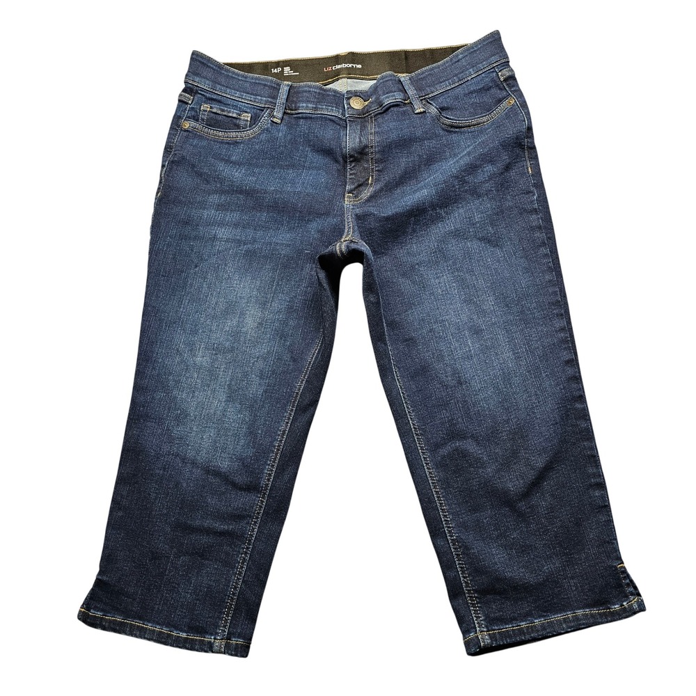Liz Claiborne Sara Crop Jeans 14P Dark Wash Mid Rise Denim Capris Comfort Waist